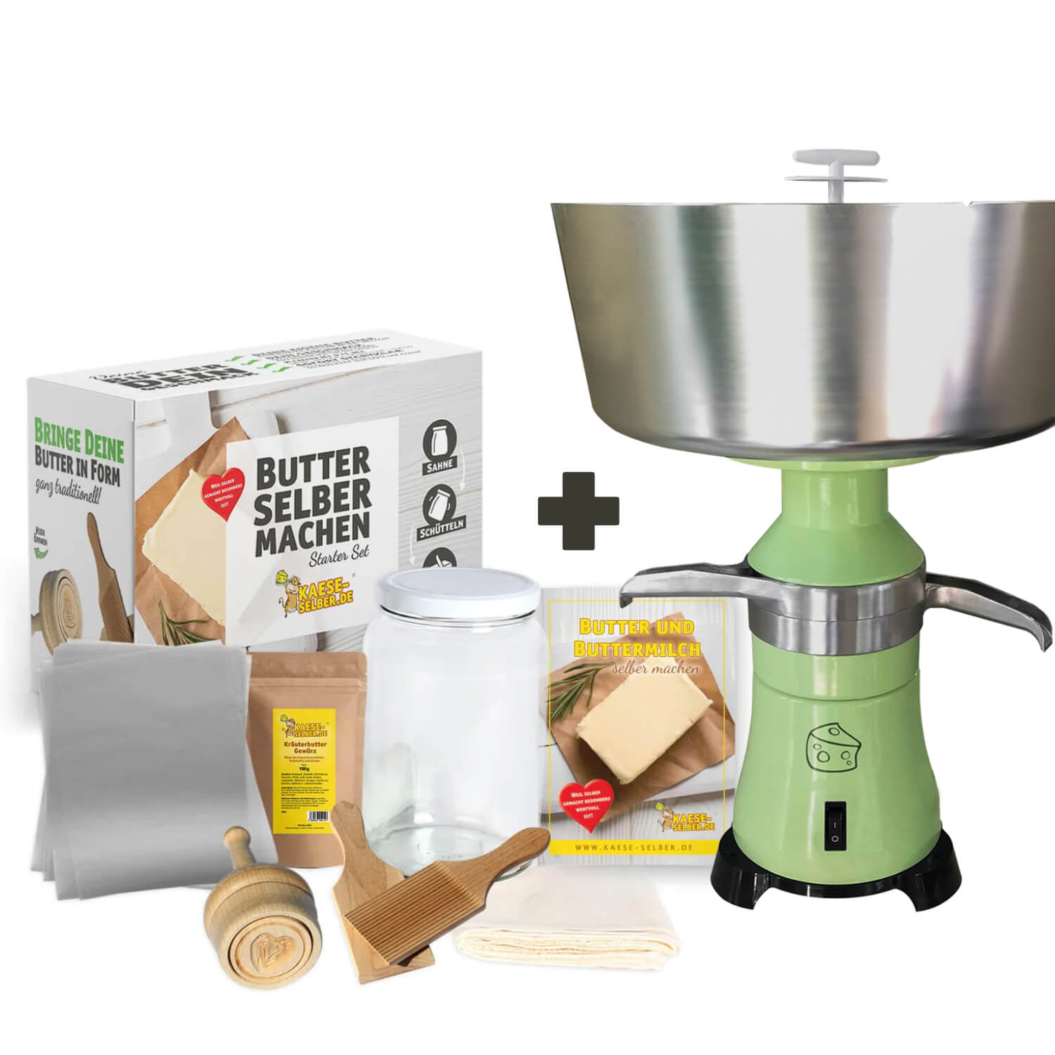 Butter & Sahne Bundle (Milchzentrifuge & Butter Set + Gratis Butterform "Windmühle")